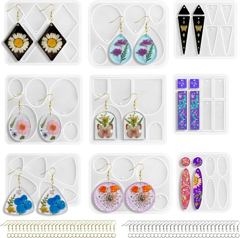 Roxjaejae 129 PCS Resin Earring Molds Silicone Kit, Resin Jewelry Molds with Built-in Holes for Earrings, Necklace, Pendants, Keychains - Image 1